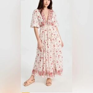 Free People Lysette Midi Dress NWT Cream Floral Size Large Cottagecore Boho Red